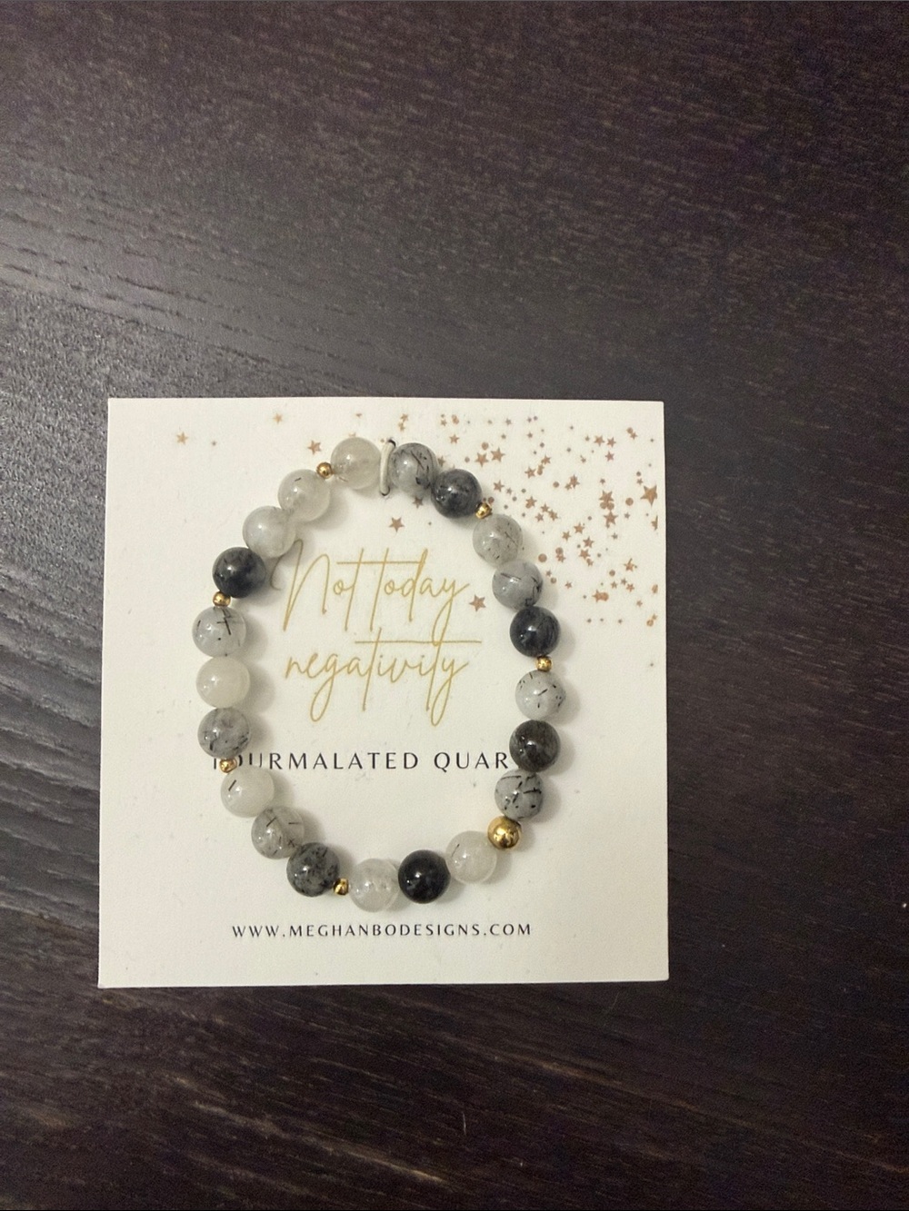 Tourmalated Quartz Stretch Bracelet in Black & White